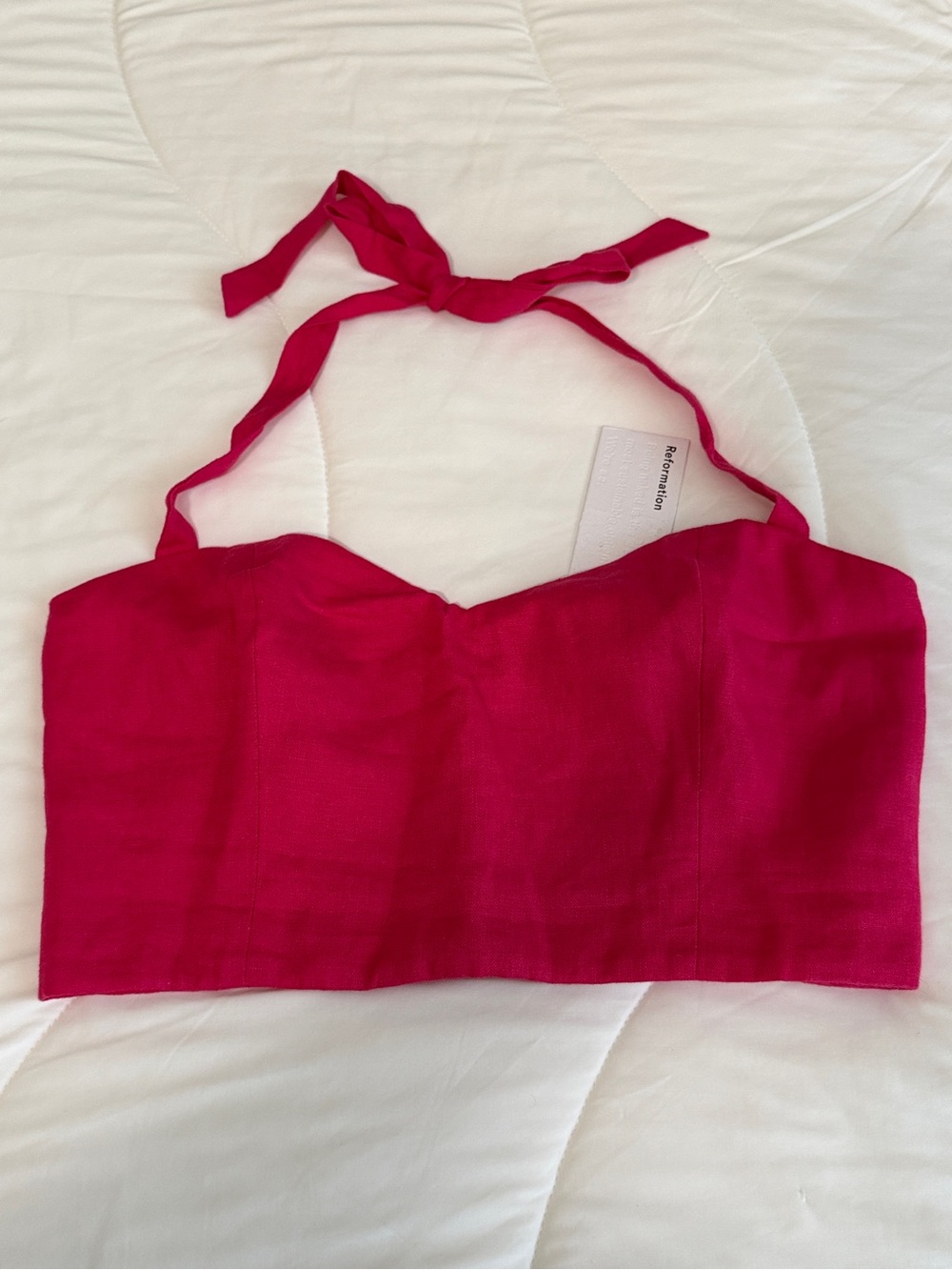 Reformation Pink Linen Halter Crop Top Sz 4 (fits 35” bust) NEW